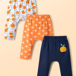 Babyhug Interlock Cotton Knit Full Length Diaper Leggings With Polka Dots & Fruits Print Pack Of 3 - Navy Blue Orange & White-image-72