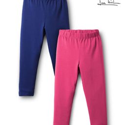 Arias Cotton Elastane Knit Full Length Solid Leggings Pack of 2 - Fuchsia & Navy Blue-image-36