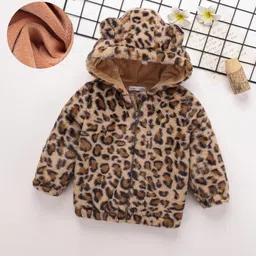 Mark & Mia Full Sleeves Fur Hooded Winter Jacket With Leopard Print & Ear Applique - Brown-picture-36