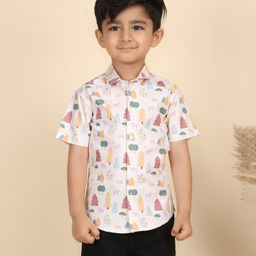 Polka Tots Cotton Woven Half Sleeves Trees Printed Shirt - Off White-image-25