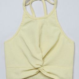 Taffykids Cotton Linen Woven Sleeveless Smock Detailed Halter Neck Crop Top - Butter Yellow-picture-38