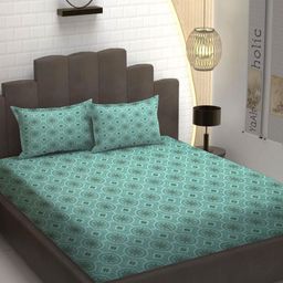 YaAkholic Green & Black Ethnic Motifs 210 TC Queen Bedsheet with 2 Pillow Covers-image-25