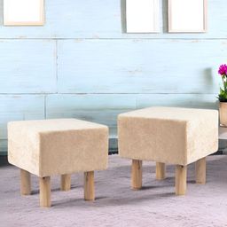 Ikiriya 2-Pcs Beige Sparkling Wooden Square Ottomans-5