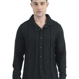 ECOLINE Clothing Men Classic Cuban Collar Textured Casual Shirt-image-14