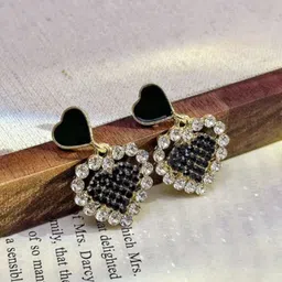 SUBHAGALANKAR Gold-Plated Artificial Stones Studded Heart Shaped Drop Earrings-31