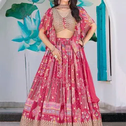ETHNIC PLUS Printed Silk Zari Semi-Stitched Lehenga & Unstitched Blouse With Dupatta-image-14
