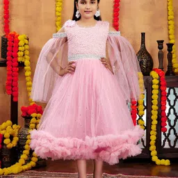 Aarika Girls Embellished Self Design Fit and Flare Knee Length Dress-image-35
