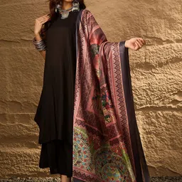 InWeave Round Neck A-Line Kurta With Palazzos & Dupatta-0