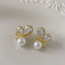 AGARWALPRODUCT Gold-Plated Crystal Studded And Pearls Beaded Heart Drop Earring-picture-24