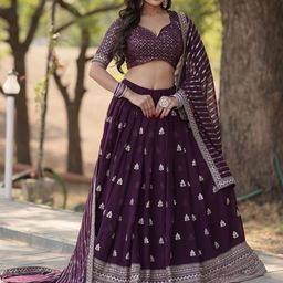 KALINI Embroidered Silk Georgette Semi Stitched Lehenga & Unstitched Blouse With Dupatta-picture-24