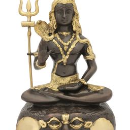 Exotic India Brown & Gold-Toned Mahayogi Shiva Religious Idol Showpiece-image-20