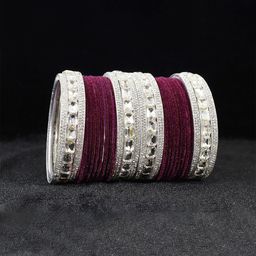 ZULKA Set OF 28 Metal Bangles Studded with Zircon Gemstone and Velvet Bangles-image-82