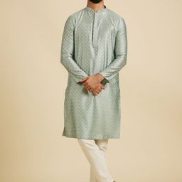 Manyavar Ethnic Motifs Printed Mandarin Collar Straight Kurta With Pyjamas-picture-40