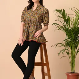 SANTOLIYA Floral Print Ethnic Cotton Peplum Top-image-89