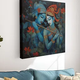 Myntra Elegant Homes Blue & Red Canvas Religious Radha Krishna Wall Art-image-28