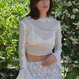 LULU & SKY Women Ruffles Round Neck Bell Sleeve Crop Top-picture-10