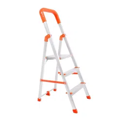 Mizu 3 Steps Foldable ladder Aluminium 150 cm Silver Load Capacity Upto 400 Kg with Platform for Home-4
