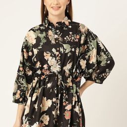 Jaipur Morni Floral Print Puff Sleeve Cotton Kaftan Top-16
