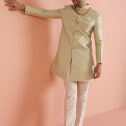 KISAH Men Self-Design Mandarin Collar Indowestern Sherwani Set-picture-10