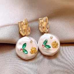 SEAA ENTERPRISES Gold-Plated Stones Studded & Beaded Contemporary Enamelled Drop Earrings-12