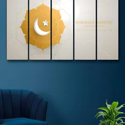 Myntra Elegant Homes White & Orange 5 Pieces Islamic Religious Wooden Wall Paintings-image-88