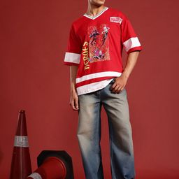 MARVEL STREET Printed V-Neck Drop-Shoulder Sleeves Pure Cotton Oversized T-shirt-image-60