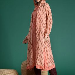 Sangria Printed Straight Kurta with Hooded Shrug-49