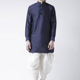 DEYANN Men Navy Blue & Off-White Solid Kurta with Patiala-image-90