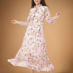 Moda Rapido Floral Print Keyhole Neck Applique Fit & Flare Dress-image-78