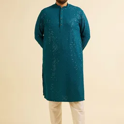 Manyavar Plus Size Geometric Embroidered Regular Sequined Kurta With Pyjama-image-25