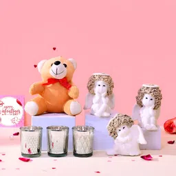 TAYHAA White & Brown 7 Pieces Angel Figurine Showpiece With Candles And Teddy Gift Set-16