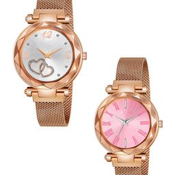 CSAMON Women Pack of 2 Dial & Straps Analogue Watch GR_101_Pink_Roman_Rose gold Maganet-image-61