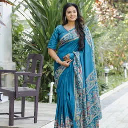 ZIBLON Ethnic Motifs Printed Zari Pashmina Silk Mysore Silk Saree with Blouse Piece-image-30