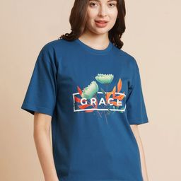 ANJIR Women Typography Printed Applique T-shirt-image-0