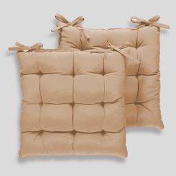 Angel Mommy Polycotton Decorative Damask Fabric Chairpad Back Support Seat Cushion with Ties and Handmade Quilting Set Of 2 Standard - Beige-12