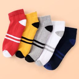 Pine Kids Cotton Ankle Length Socks With Silvadur Antimicrobial Finish Stripes Design Pack Of 5 (Color May Vary)-image-37