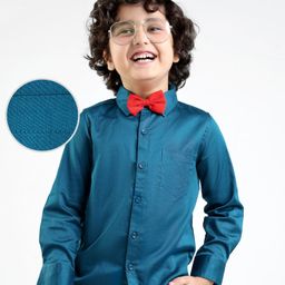 Mark & Mia Cotton Woven Full Sleeves Solid Colour Party Shirt With Bow and Pocket Detailing  - Blue-image-78