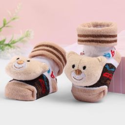 Cute Walk by Babyhug Sock Shoes with Bear Applique - Beige-image-10