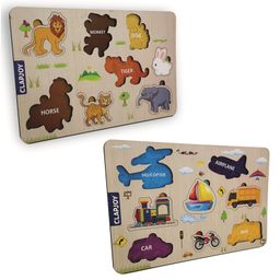 Clapjoy Wooden Learning Educational Board for Kids, Puzzle Toys for 2 Years Old Boys & Girls (Animal & Vehicle)-10