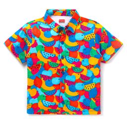 Babyhug 100% Cotton Knit Half Sleeves Regular Collar Shirt With Watermelon Print- Multicolor-image-94