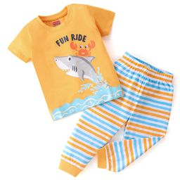 Babyhug Cotton Single Jersey Knit Half Sleeves Night Suit with Shark Print - Multicolor-picture-17