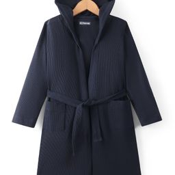 Pine Kids Cotton Full Sleeves Solid Bath Robe with Hood - Navy Blue-image-45