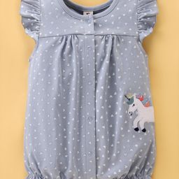 ToffyHouse 100% Cotton Knit Frill Sleeves Romper with  Heart Print & Unicorn Embroidery -  Light Lavender-image-45