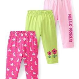 Doodle Poodle 100% Cotton Full Length Bunny Printed Leggings  Pack of 3 - Pink & Lime Green-image-16