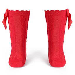Kookie Kids Knit Solid Color Stockings with Bow Applique - Red-image-74