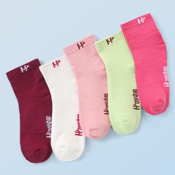 Honeyhap Premium  Cotton Knit Bomboo Blend with Bio Finish Ankle Length Socks with Text Design Pack of 5 - Multicolor-image-68