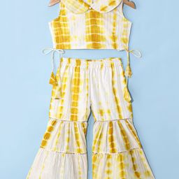 Saka Designs Cotton Woven Sleeveless Tie & Dye Top Gharara Set - Yellow-picture-15