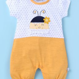 Wonderchild Half Sleeves Bee Face Embroidered & Polka Dots Printed Romper - White & Yellow-image-17