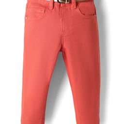 Babyhug Denim Full Length Washed Jeans With Stretch & Belt - Coral-image-34