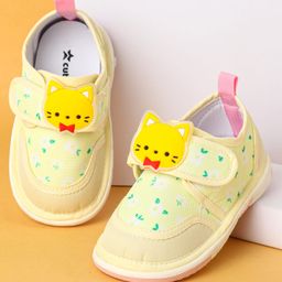 Cute Walk by Babyhug Velcro Closure Casual Shoes with Kitty Patch - Light Yellow-image-40